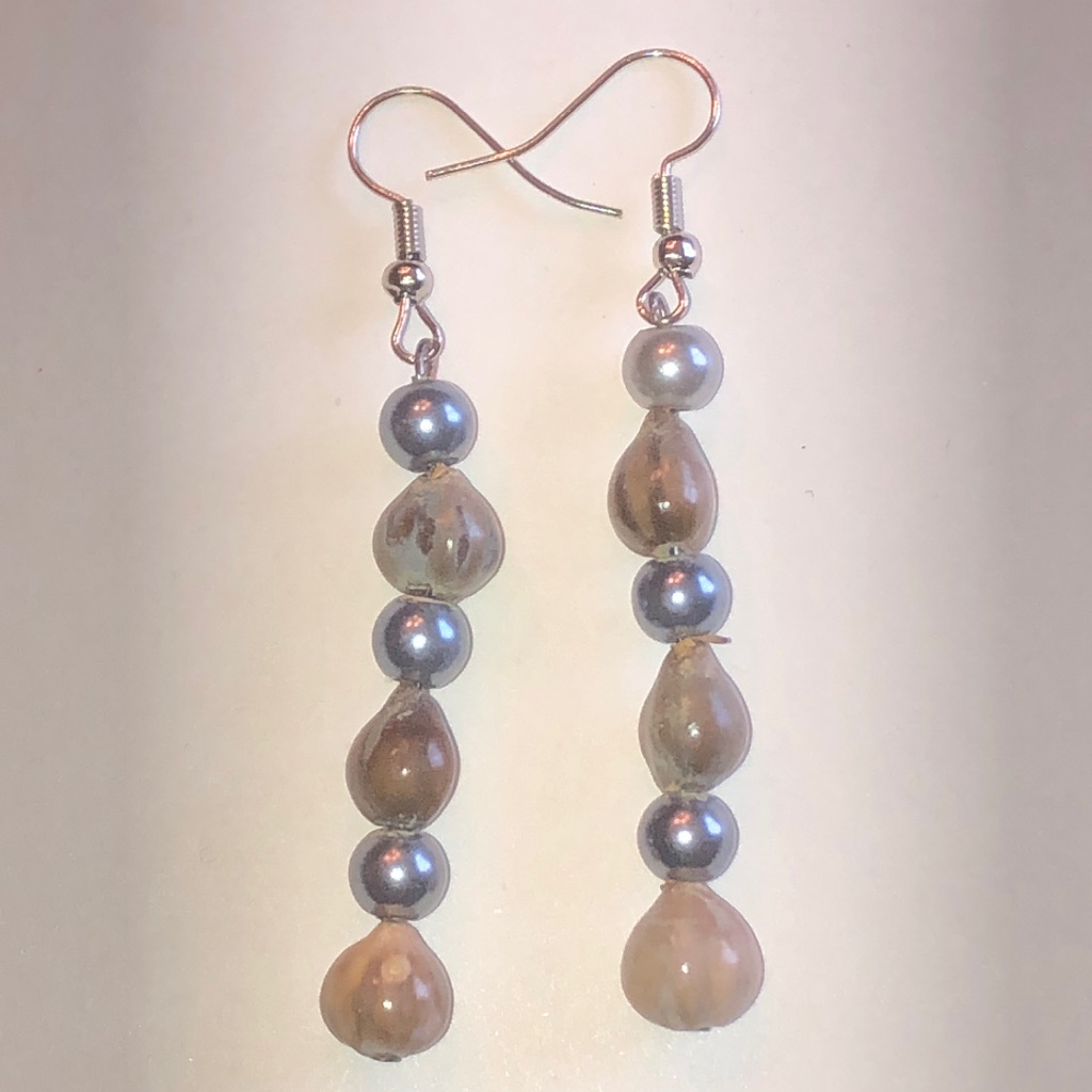 Faux Pearl And Shell Drop Bead Dangle Earrings